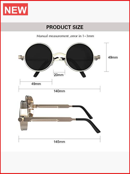 Retro Gothic Steampunk Round Sunglasses Metal Frame UV Protection main image 6